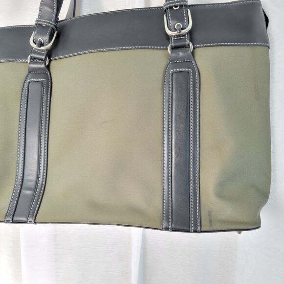 Franklin Covey Laptop Work Business Briefcase Tote Bag Purse Olive Black Nylon - Picture 12 of 12